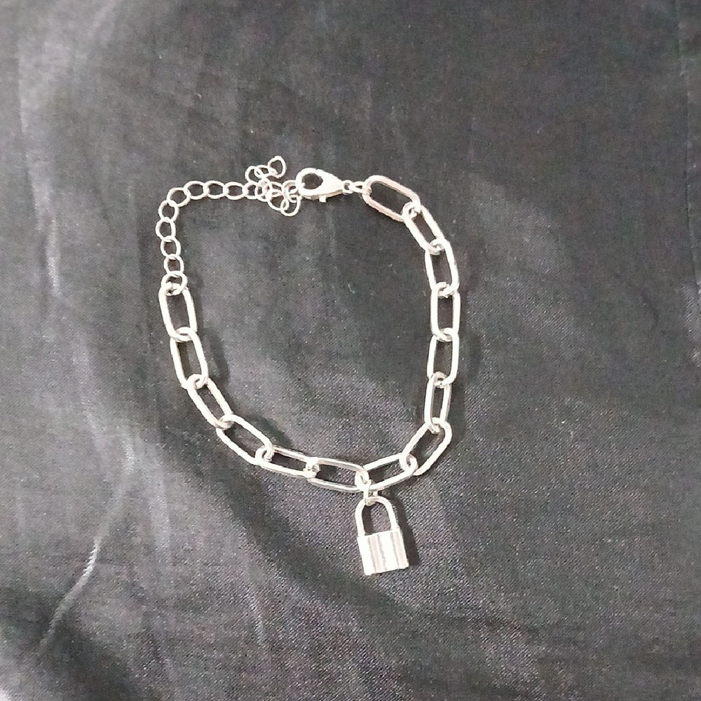 Silver Chain Bracelet with Padlock Charm